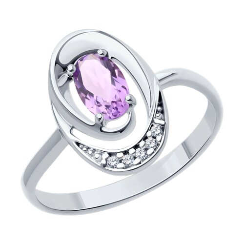 Кольцо из серебра с камнями Фианит, Аметист