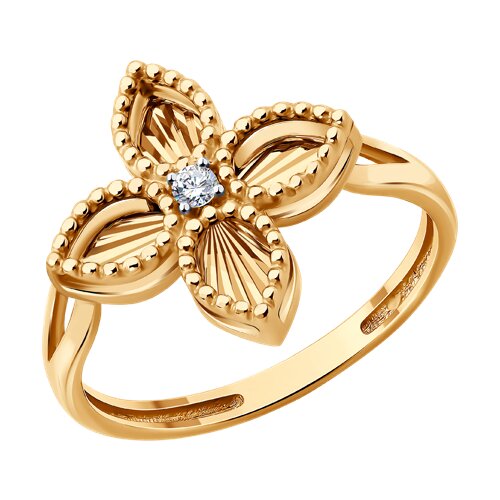 Кольцо из красного золота с камнями Фианит