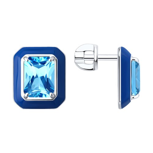Cercei Pusete din argint  cu pietre Cubic Zirconia Albastru, Emailare