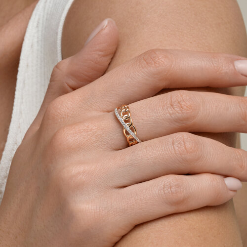 Inel din aur roșu cu pietre Cubic Zirconia Incolor