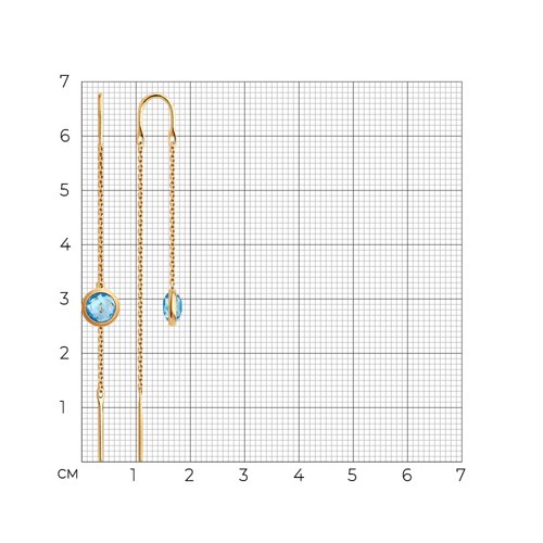 Серьги Продёвки из красного золота с камнями Топаз голубой