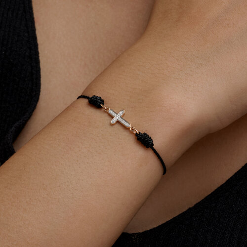 Brățară Cruce din aur roșu cu pietre Diamant, Textil