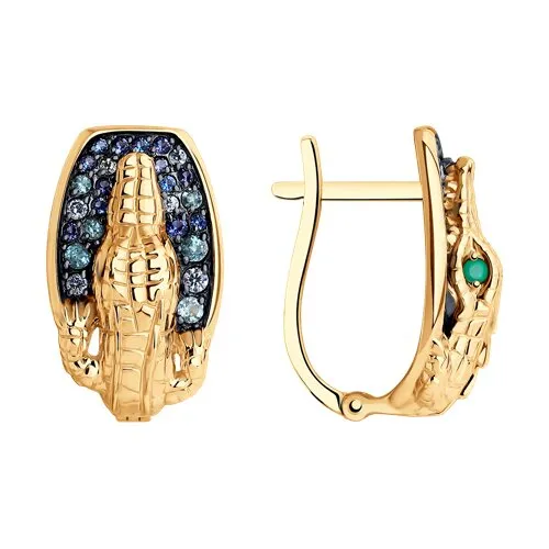 Cercei din aur roșu cu Cubic Zirconia Albastru, Cubic Zirconia Albastru Safir și Agat verde