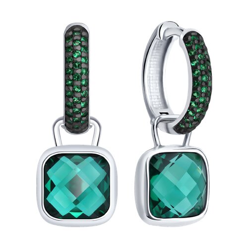Cercei Creole din argint  cu pietre Cubic Zirconia Verde, Cuart Verde (sint.)