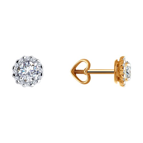 Cercei Pusete din aur roșu cu pietre Cubic Zirconia Incolor