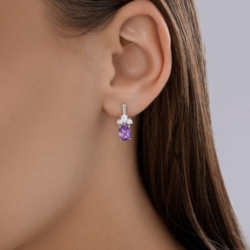 Cercei din argint  cu pietre Cubic Zirconia Incolor, Ametist