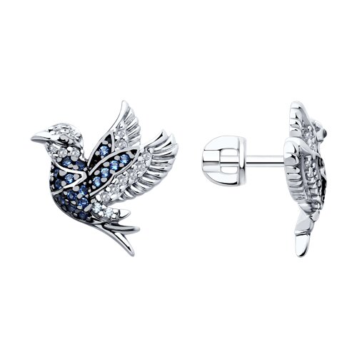Cercei Pusete din argint  cu pietre Cubic Zirconia Incolor, Cubic Zirconia Albastru și Cubic Zirconia Albastru Safir