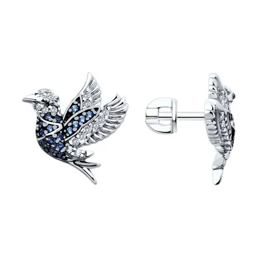 Cercei Pusete din argint cu Cubic Zirconia Incolor, Cubic Zirconia Albastru și Cubic Zirconia Albastru Safir