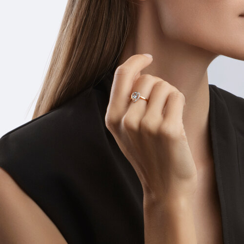 Inel din aur roșu cu pietre Cubic zirconia, Topaz albastru