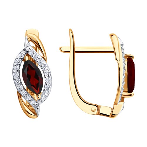 Cercei din aur roșu cu pietre Cubic Zirconia Incolor, Granat