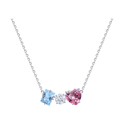Colier din argint  cu pietre Cubic Zirconia Incolor, Cubic Zirconia Albastru și Cubic Zirconia Roz