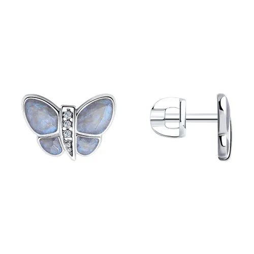 Cercei Pusete din argint cu Cubic Zirconia Incolor, Emailare