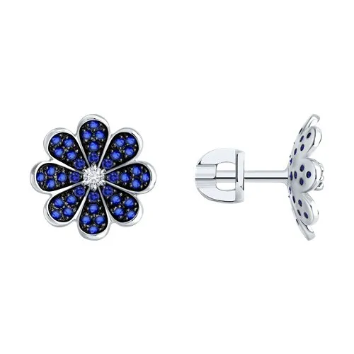 Cercei Pusete din aur alb cu Diamant, Safir
