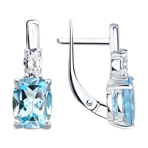Cercei din argint  cu pietre Cubic Zirconia Incolor, Topaz albastru