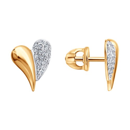 Серьги Пусеты из красного золота с камнями Фианит