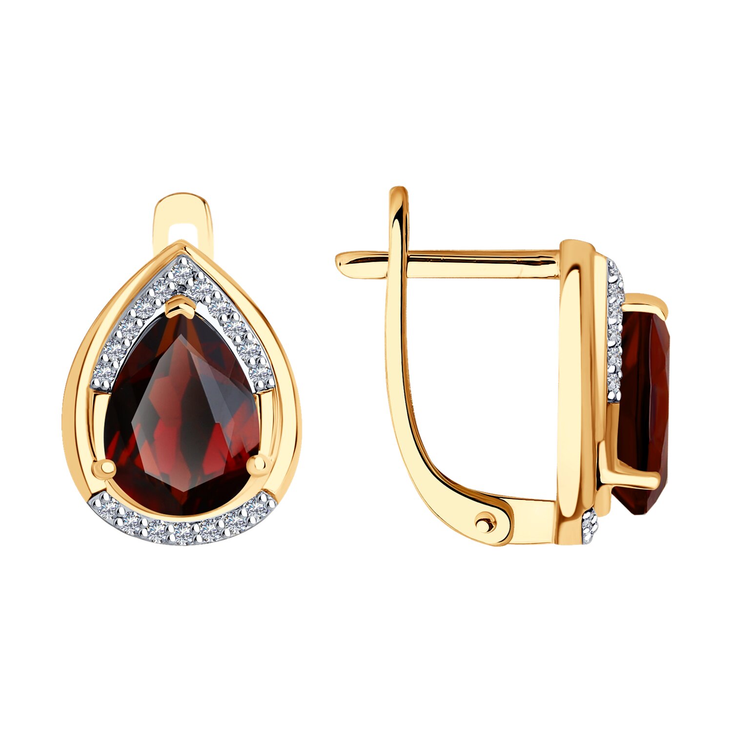Cercei din aur roșu cu pietre Diamant, Granat