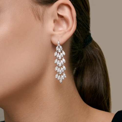 Серьги Длинные из серебра с камнями Фианит