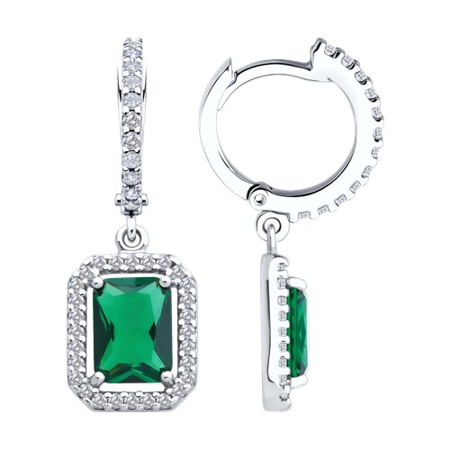 Серьги Конго из серебра с камнями Фианит, Фианит Зелёный