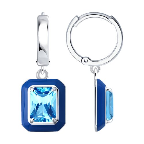 Cercei Creole din argint  cu pietre Cubic Zirconia Albastru, Emailare