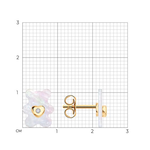 Cercei Pusete din aur alb și roșu cu pietre Diamant, Sidef Alb