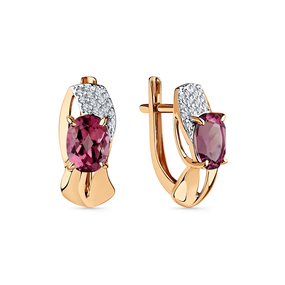 Cercei din aur roșu cu Cubic Zirconia Incolor, Rodolit