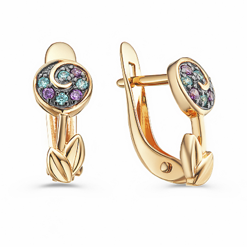 Cercei p-u copii din aur roșu cu pietre Cubic Zirconia Liliachiu, Cubic Zirconia Albastru