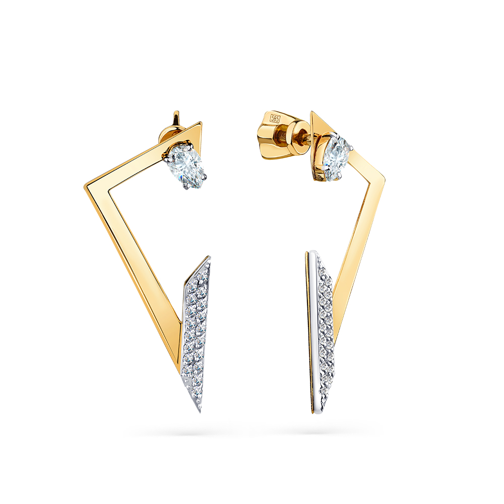 Cercei Pusete din aur alb și roșu cu pietre Cubic Zirconia Incolor