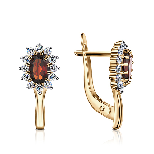 Cercei din aur roșu cu pietre Cubic Zirconia Incolor, Granat
