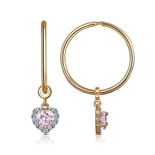 Cercei Creole din aur roșu cu Cubic Zirconia Incolor, Cubic Zirconia Roz
