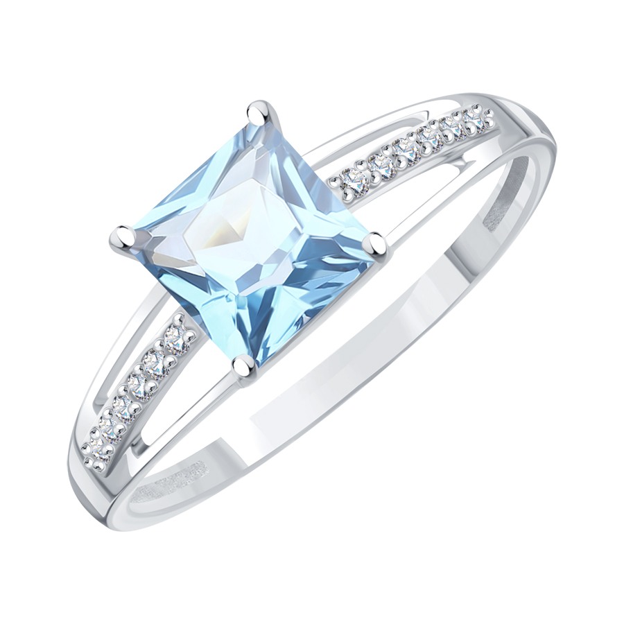 Inel din aur alb cu pietre Cubic Zirconia Incolor, Topaz