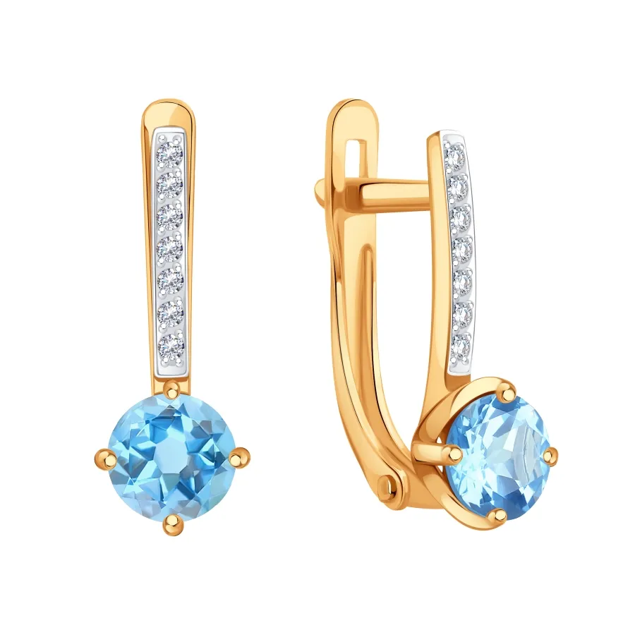 Cercei din aur roșu cu Cubic Zirconia Incolor, Topaz