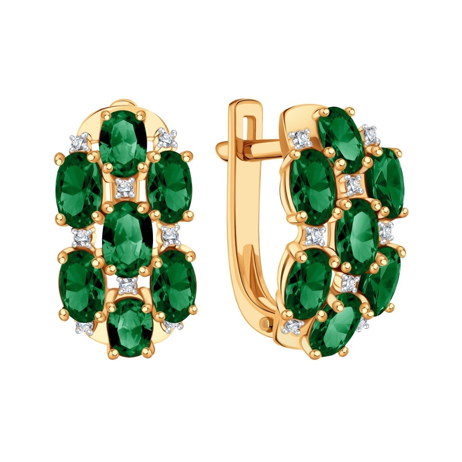 Cercei din aur roșu cu pietre Diamant, Smarald
