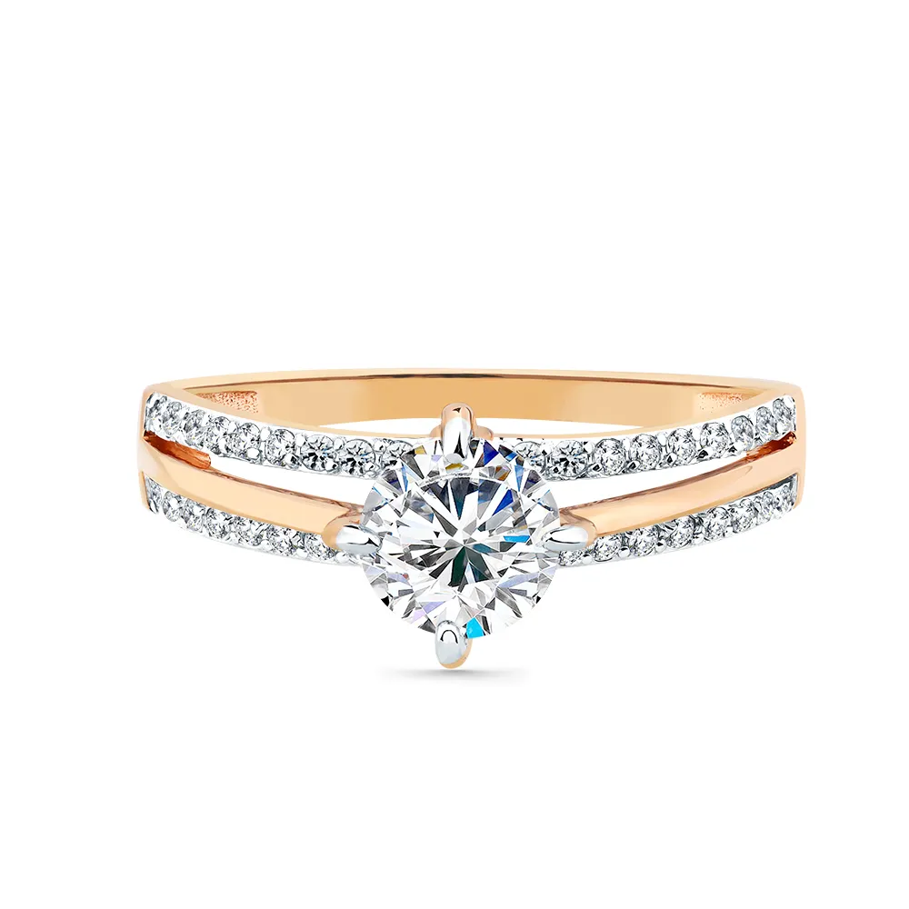 Inel din aur roșu cu Cubic Zirconia Incolor