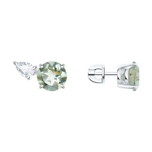 Cercei Pusete din argint cu Cubic Zirconia Incolor, Prasiolit