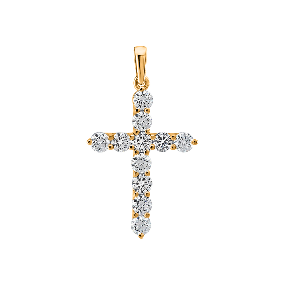 Крестик из красного золота с камнями Бриллиант
