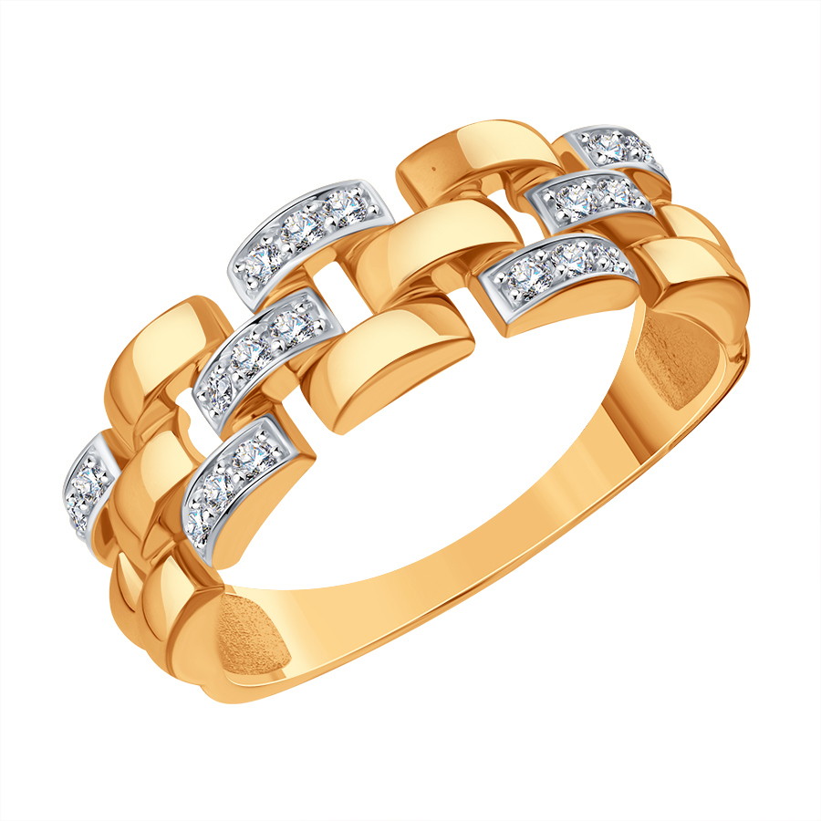 Кольцо из красного золота с камнями Фианит