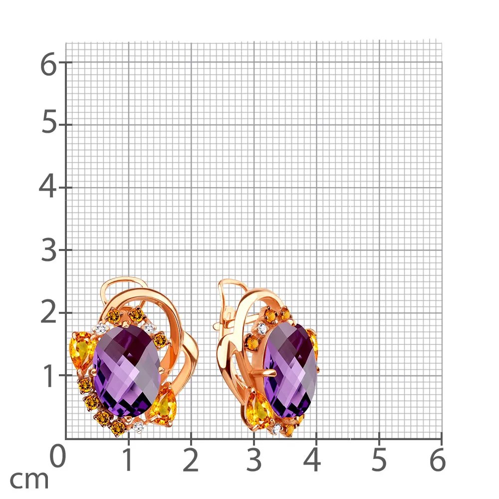 Cercei din aur roșu cu Cubic Zirconia Incolor, Citrin și Ametist