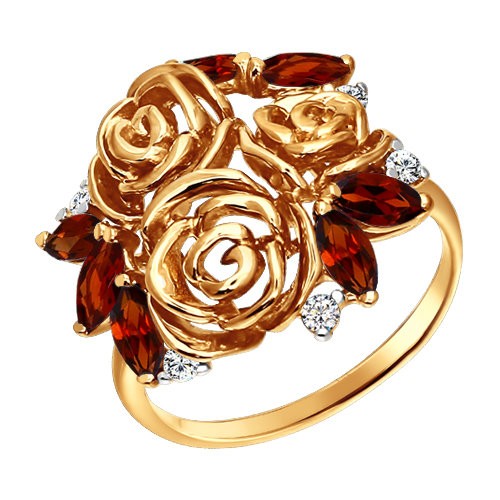 Inel din aur roșu cu pietre Cubic zirconia, Granat