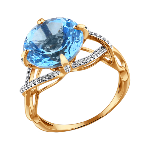 Inel din aur roșu cu pietre Cubic zirconia, Topaz albastru