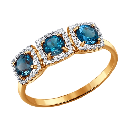 Inel din aur roșu cu pietre Cubic zirconia, Topaz London