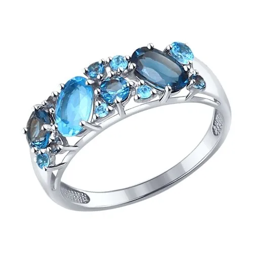 Inel din aur alb cu Cubic Zirconia Albastru Safir, Topaz Swiss și Topaz London