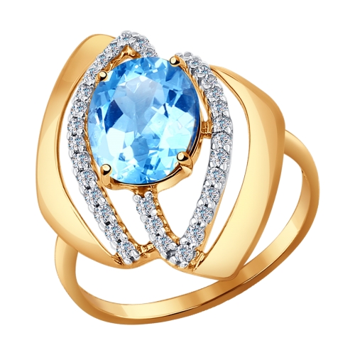 Inel din aur roșu cu pietre Cubic Zirconia Incolor, Topaz Swiss