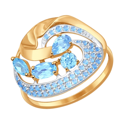 Inel din aur roșu cu pietre Cubic Zirconia Incolor, Topaz Swiss