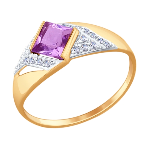 Inel din aur roșu cu pietre Cubic zirconia, Ametist