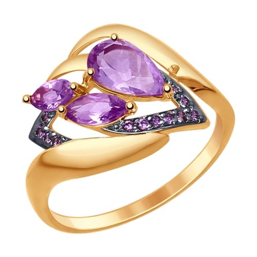 Inel din aur roșu cu pietre Cubic zirconia, Ametist