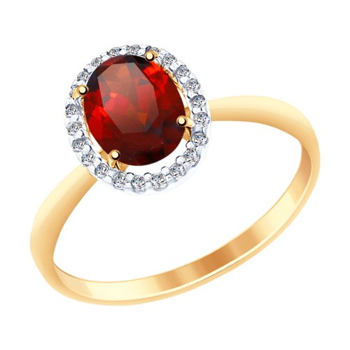 Inel din aur roșu cu pietre Cubic Zirconia Incolor, Granat