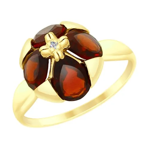Inel din aur galben cu Cubic Zirconia Incolor, Granat