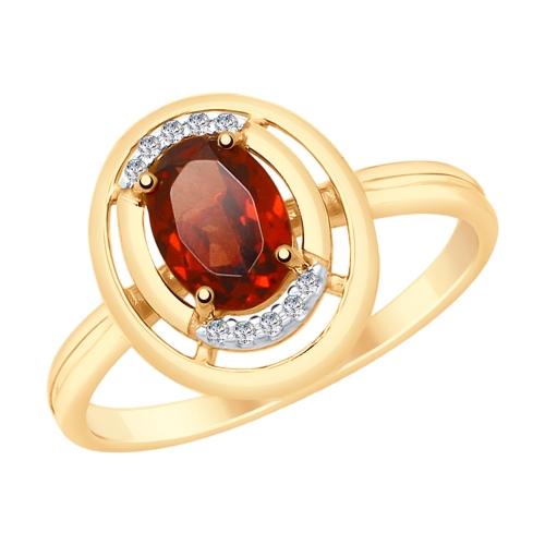 Inel din aur roșu cu pietre Cubic zirconia, Granat