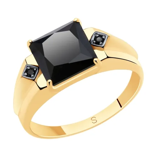 Inel din aur roșu cu Cubic Zirconia Negru, Onix negru