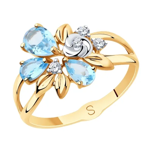 Inel din aur roșu cu Cubic Zirconia Incolor, Topaz Swiss